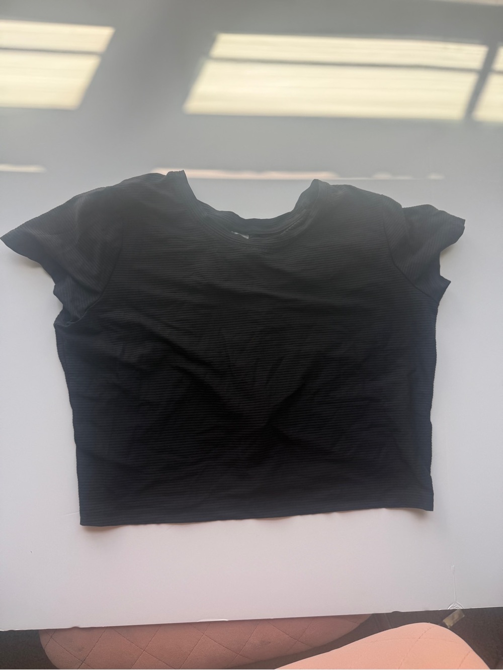 CALIA by Carrie Underwood Black Ribbed Short Sleeve Crop Top